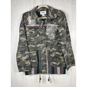 Daytrip‎ Camo Jacket Women’s M Military Embroidered Sugar Skull Boho Festival